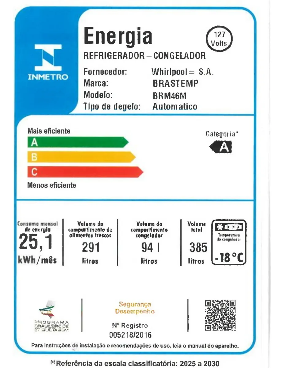 Geladeira Brastemp Frost Free Duplex 385 Litros Branca 012